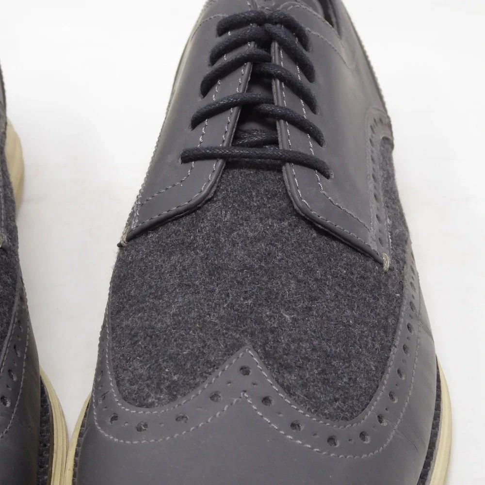 Cole Haan Mens Original Grand Oxfords Gray Leather Wool Grand OS Wingtip 10M